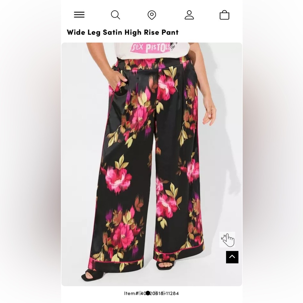 Torrid Black Floral Satin Wide Leg High Rise Dress Pants with Piping 1R 14-16